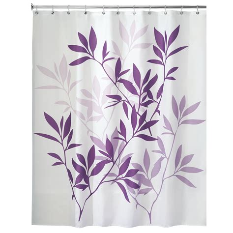 Purple White Leaves Fabric Shower Curtain Standard 72 X 72 Idesign