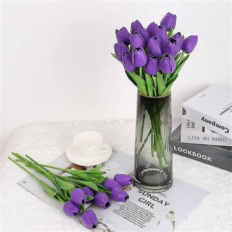 24 pack fake tulips purple real touch tulips flowers tulips artificial flowers faux flowers bulk