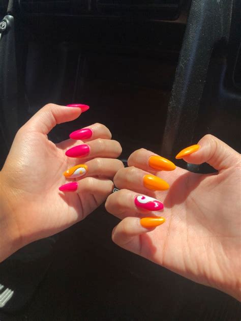 Pinkandorange Nails Yin Yang Nails Orange Nails Acylic Nails