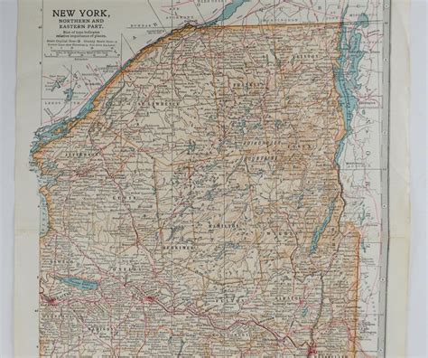Original Antique Map Of Upstate New York Circa 1890 For