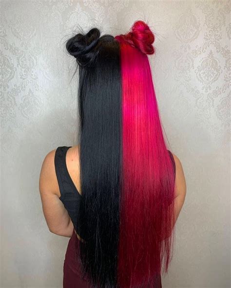 Black And Pink Split Tone Hair Me Mypicture Pretty Hair Color Hair