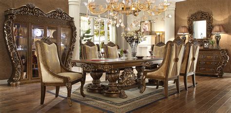 Homey Design Hd 8011 7pc Dining Table Set Metallic Antique Gold
