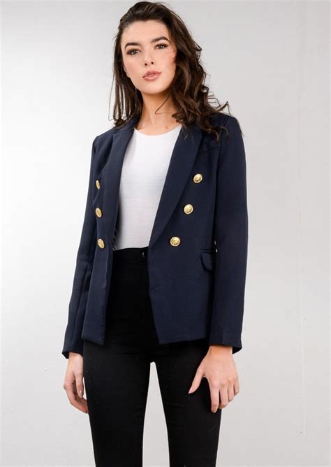 military style tailored blazer jacket navy blue blue jacket woman military fashion navy blue