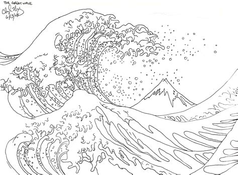 Great Wave Off Kanagawa Colouring Pages Coloring Books Art Sketches