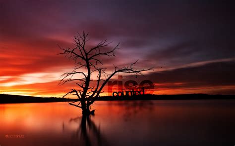 Water Sunrise Landscapes Silhouette Typography Dam Australia