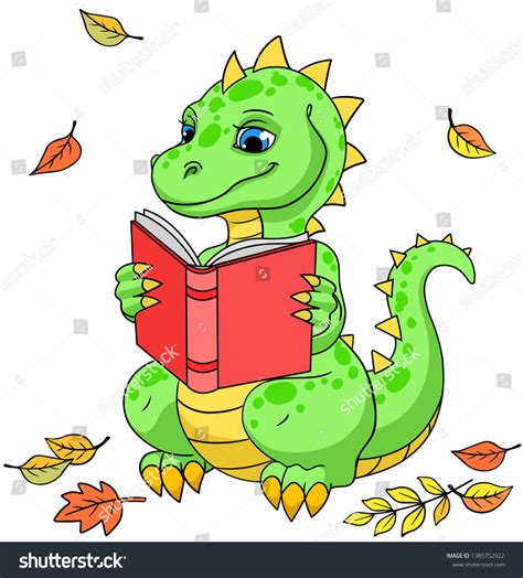 cute cartoon dinosaur reading book red stock vector royalty free 1385752922 shutterstock