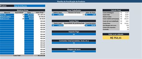 Planilha Cálculo De Preço De Produto Excel Prático