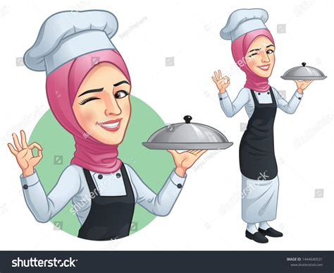 Cartoon Muslim Female Chef Hijab Stock Vector Royalty Free 1444640531