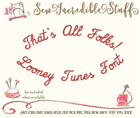 Thats All Folks Looney Tunes Script Machine Embroidery Font From