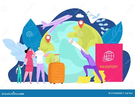 Emigración Internacional Concepto Vector Ilustración Personajes Inmigración a Países