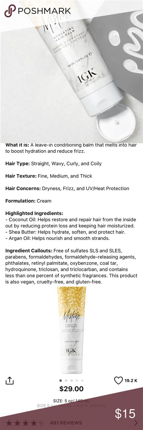 Exclusive luxury products available with secure online payment. IGK Mistress Hydrating Hair Balm NWT | The balm, Hair balm ...