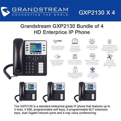 Grandstream Gxp2130 4 Units Hd Enterprise Ip Phone 3 Lines Color Lcd