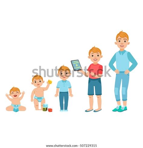 Caucasian Boy Growing Stages Illustrations Different เวกเตอร์สต็อก