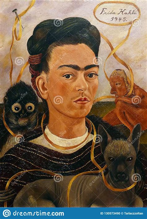 Foto De La Pintura Original Autorretrato Con El Peque O Mono Por Frida Kahlo Frameless Imagen