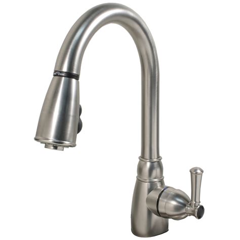 The kitchen faucet's basic function is to dispense hot and cold water for washing dishes, food and hands. "Single-Handle Non-Metallic" Kitchen Faucet with Pull-Down ...