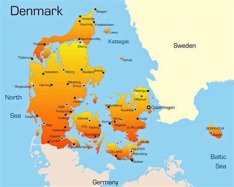 Карта городов Дании с возможностью скачать и распечатать