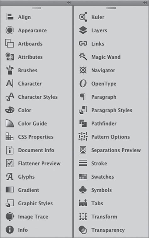 Working With Panels In Illustrator Cc The Illustrator Panels That Are