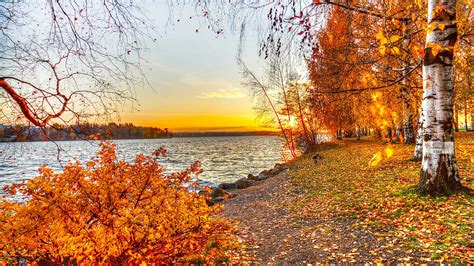 Autumn Lake Sunset Wallpaper 1920x1080 29048