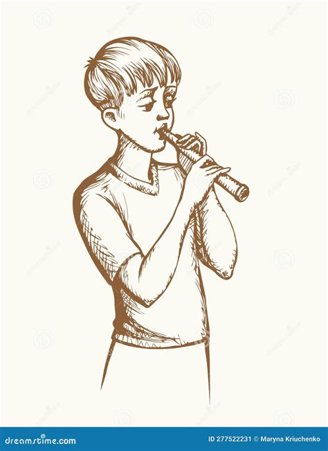 Vector Drawing Boy Playing Flute Stock Vector Illustration Of Blow