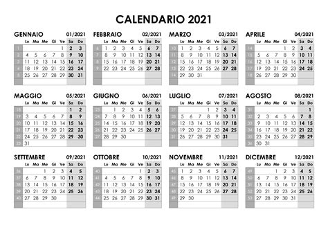 Calendario 2021 Annuale Calendariosu