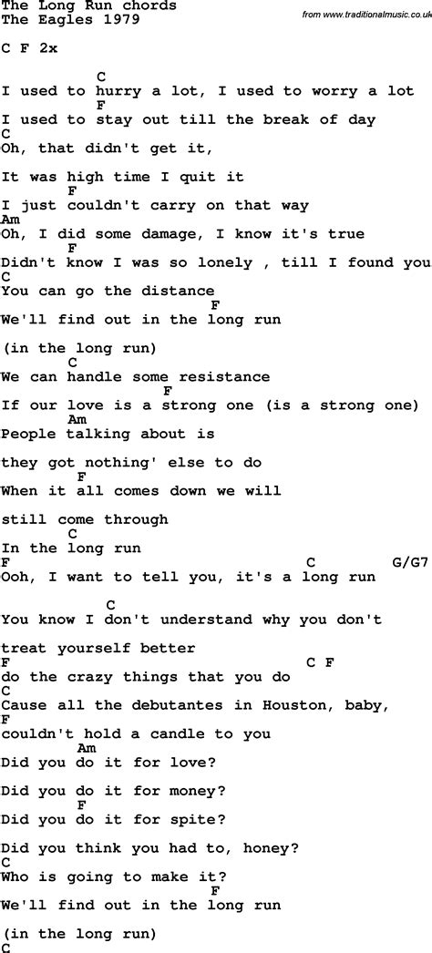 Song Lyrics With Guitar Chords For The Long Run The Eagles 1979