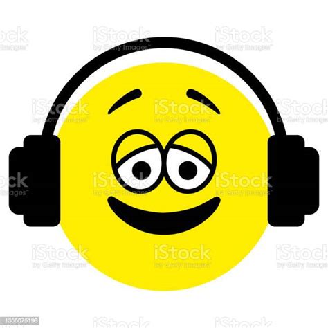 Smiley Face With Headphones Emoji Icon Vector Emoticon Sign Positive