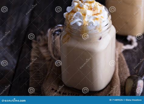 Iced Coffee With Caramel And Whipped Cream Stock Photo Image Of