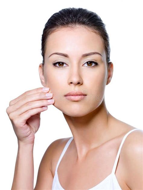 Woman Pinching Skin On Her Cheek Portrait Of Beautiful Woman Pinching