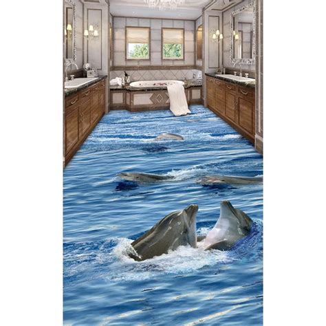 Free Shipping 3d Custom Wall Sticker Clear Waters Dolphins Bathroom