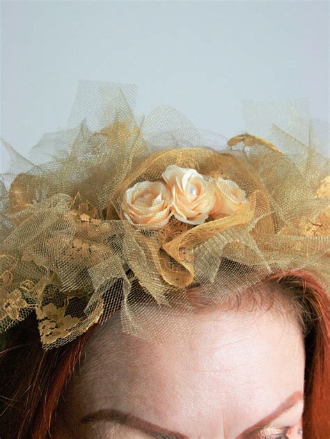 Gold Lace And Net Hairband Tiara With Elegant Cream Fabric Etsy