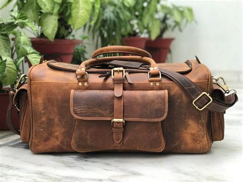 Inch Genuine Buffalo Leather Travel Bag Handmade Leather Etsy