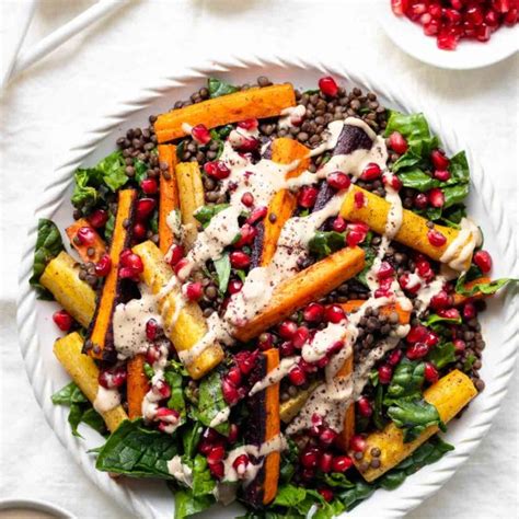 Roasted Carrot Lentil Salad With Tahini Dressing Recipe Elle Republic