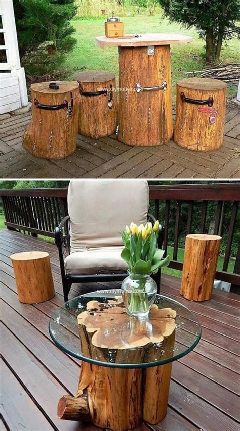 Log Furniture Diy Diy Bench Outdoor Log Decor