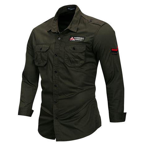 Fredd Marshall 2020 New 100 Cotton Military Shirt Men Long Sleeve