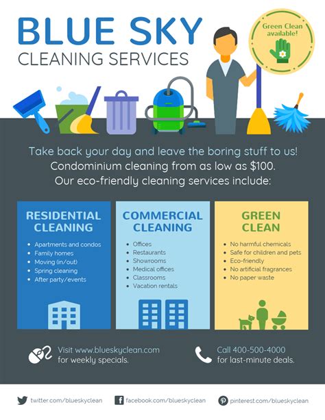Dusting furniture, wall hangings and electrical devices. Cleaning Service Flyer | Commercial cleaning services ...