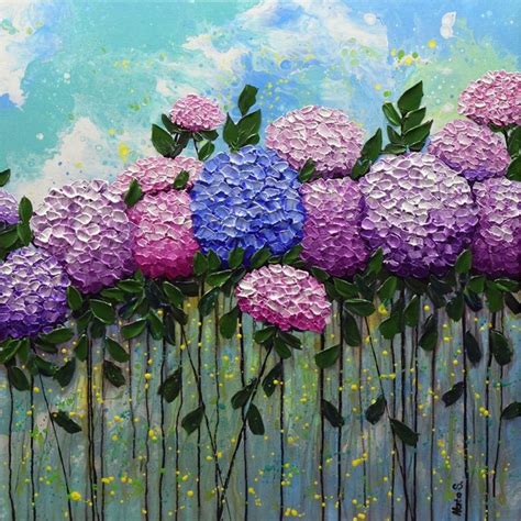 An Oil Painting Of Purple And Blue Flowers