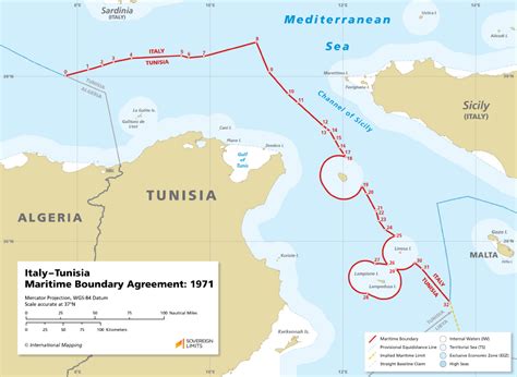 Maritime Boundaries Between Italy And Tunisia Seas And Oceans Maps
