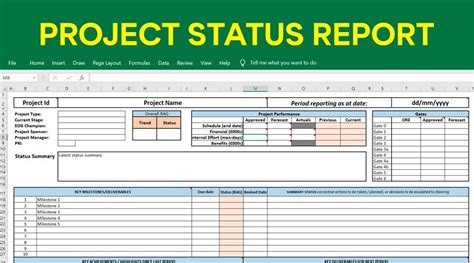 Project Status Excel Report Project Status Template