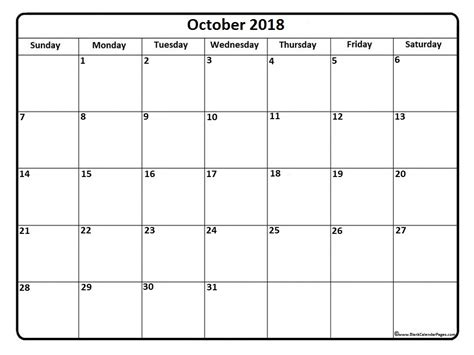 October 2018 Calendar 51 Calendar Templates Of 2018 Calendars