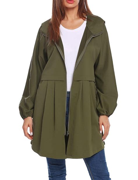 Mofavor Womens Hooded Long Sleeve Lightweight Waterproof Rain Jacket Raincoat Shop Online