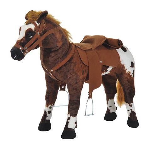 Qaba Kids Standing Ride On Horse Toddler Plush Interactive Toy With