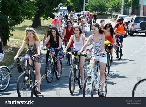 Cherkassy Ukraine Jun 8 Bike Parade Of Girls In Skirts And Dresses