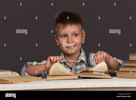 Boy Child Read Book Children Education Well Dressed Schoolboy On Gray