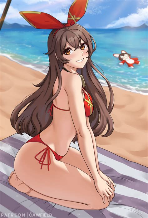 Cawfield Amber Genshin Impact Baron Bunny Genshin Impact Genshin Impact Highres 2girls