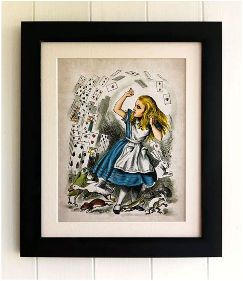 Framed Alice In Wonderland Print Alice With Cards Vintage Style