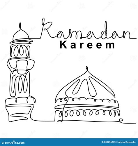 Mosque Continuous Line Drawing Vector Minimalist Design Happy Eid Mubarak Ramadan Kareem Theme