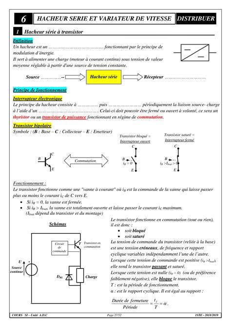 Solution Fonction Distribuer Hacheur Serie Et Variateur De Vitesse