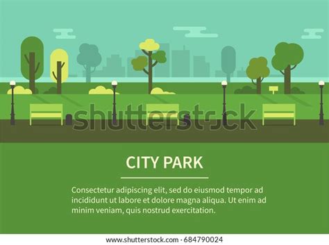 City Park Landscape Background Flat Style Vector Illustration