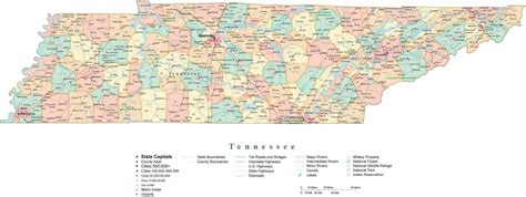 State Map Of Tennessee In Adobe Illustrator Vector Format Detailed