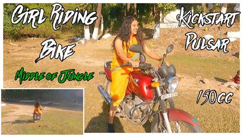 girl kickstart and riding bike with saree🔥🔥🔥 bajaj pulsar150 vintage girl girlrider